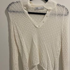 Zara eyelet long sleeve collared button down